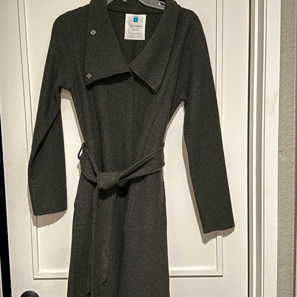 Anthropologie Sparrow Dark Muted Forest Green Belted Trench Coat